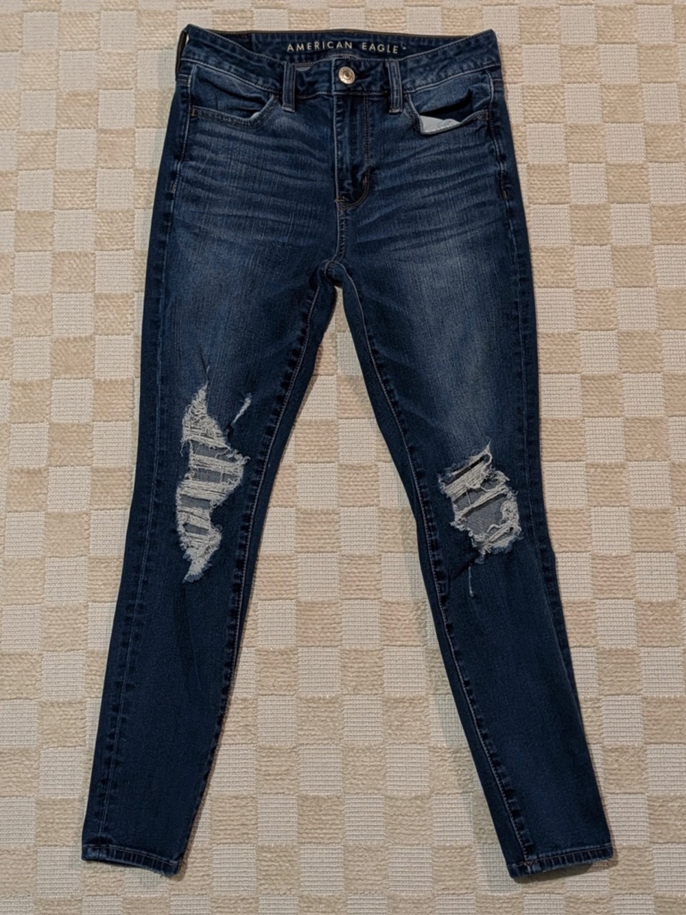 American Eagle Women’s Hi Rise Jegging Navy Distressed Skinny Jeans Size 4S